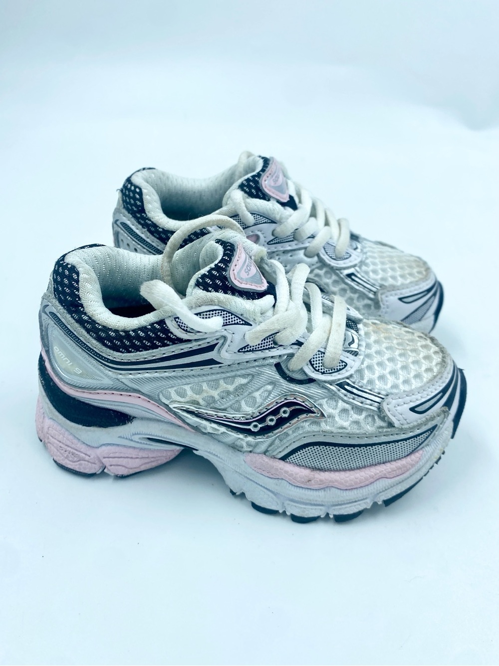 Saucony Omni 9 Sneakers Infant Baby Toddler Girl 5 Silver Pink White GUC